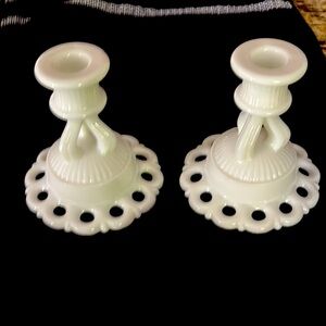 Vintage Doric Lace Elegant White Candle Holders
